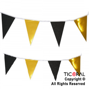 BANDERIN METALIZADO CHICO NEGRO Y ORO X 2 MTS x 1